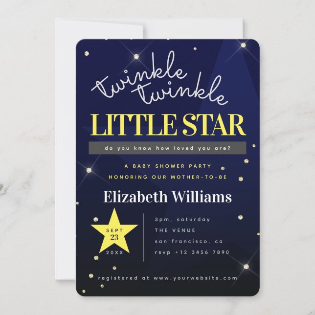 Invitation Bleu | Berceuse Étoile Baby Shower  (Devant)