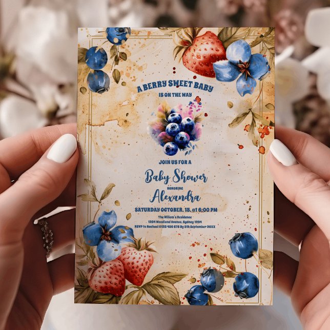 Invitation Bleu Berry baby shower doux (Créateur téléchargé)