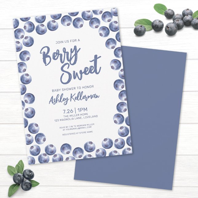 Invitation Bleu Berry Baby shower doux (Blueberry Berry Sweet Baby Shower Invitation)