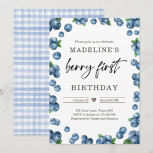 Invitation Bleu Berry Sweet 1er premier anniversaire