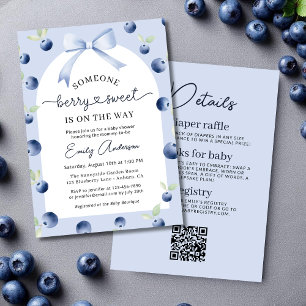 Invitation Bleu Berry Sweet Bow tout en un Baby shower