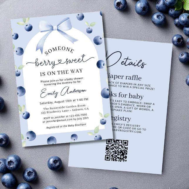 Invitation Bleu Berry Sweet Bow tout en un Baby shower (Créateur téléchargé)
