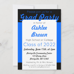 Invitation Bleu Black Grad Party Gras Graduation