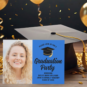 Invitation Bleu Black Graduate Photo 2025 Graduation Party