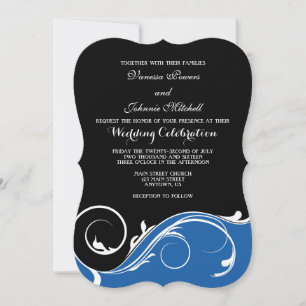 Invitation Bleu Black Swirl Bracket Mariage Invite