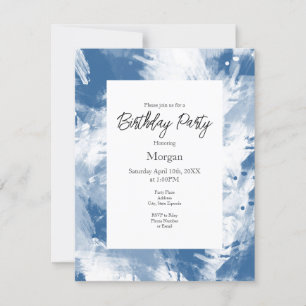 Invitation Bleu Blanc Abstrait Brosses modernes
