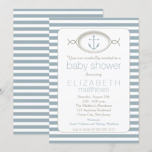 Invitation Bleu blanc Ancre nautique Baby shower de garçon ra