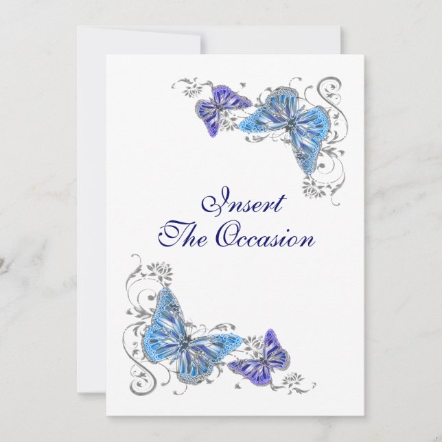 Invitation Bleu blanc baptême fiançailles mariage (Devant)