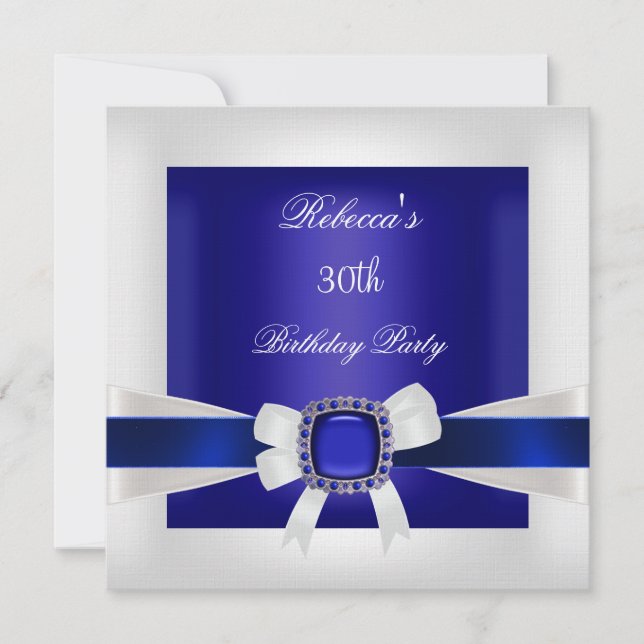 Invitation Bleu Blanc Bijou Arc 30ème Fête d'Anniversaire Arg (Devant)