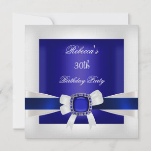 Invitation Bleu Blanc Bijoux Bow 30e Anniversaire Fête Argent