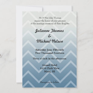 Invitation Bleu Blanc Chevron Zigzag Stripes Mariage