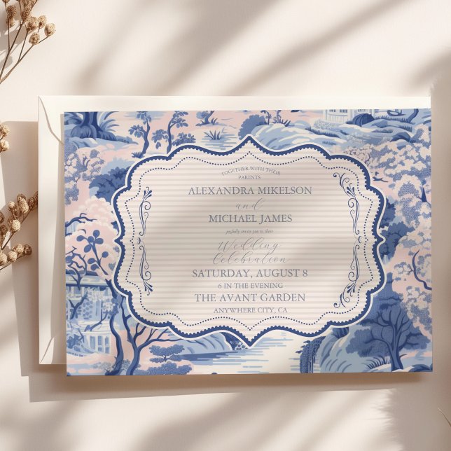 Invitation Bleu Blanc Chinoiserie Floral Porcelaine Mariage (Créateur téléchargé)