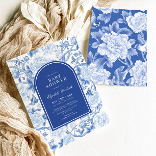 Invitation Bleu Blanc Chinoiserie Oiseaux Fleurs Baby shower