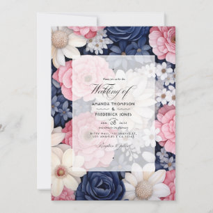 Invitation Bleu, blanc et bleu marine Mariage floral