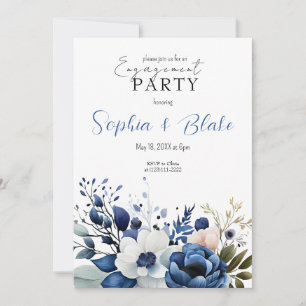 Invitation Bleu, blanc et vert Floral Blanc