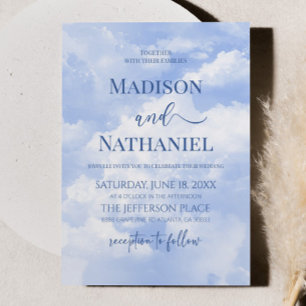 Invitation Bleu Blanc Étincelle Nuages Rêveur Élégant Mariage