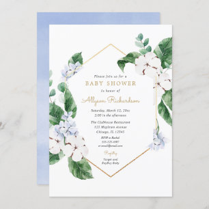Invitation Bleu blanc fleuron doré baby shower