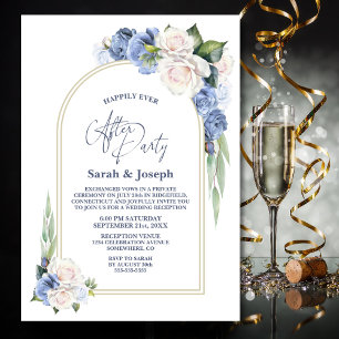 Invitation Bleu Blanc Floral Arc Mariage après la fête