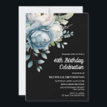 Invitation Bleu Blanc Floral Black Femmes 40e anniversaire<br><div class="desc">Belle aquarelle bleu et blanc fleurie sur la carte postale invitation à la fête des femmes noires de 40e anniversaire. Le texte est entièrement personnalisable, de sorte que cette carte peut être conçue pour n'importe quel âge. Contactez-moi pour obtenir de l'aide sur la personnalisation ou pour demander des produits correspondants....</div>