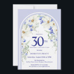 Invitation Bleu Blanc Floral Boho Arch 30e fête d'anniversair<br><div class="desc">Un joli motif floral bleu et blanc décore un arc de Boho. D'élégantes marguerites blanches et de somptueux fleurs sauvages de prairie bleu créent la palette parfaite du printemps et de l'été. Un texte bleu éclat contre l'arrière - plan blanc. Design féminin et élégant. Cet article fait partie de la...</div>