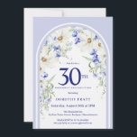 Invitation Bleu Blanc Floral Boho Arch 30e fête d'anniversair<br><div class="desc">Un joli motif floral bleu et blanc décore un arc de Boho. D'élégantes marguerites blanches et de somptueux fleurs sauvages de prairie bleu créent la palette parfaite du printemps et de l'été. Un texte bleu éclat contre l'arrière - plan blanc. Design féminin et élégant. Cet article fait partie de la...</div>