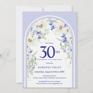 Invitation Bleu Blanc Floral Boho Arch 30e fête d'anniversair