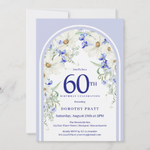 Invitation Bleu Blanc Floral Boho Arch 60e fête d'anniversair