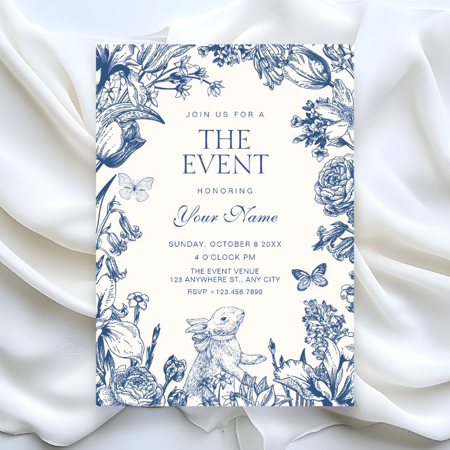 Invitation Bleu Blanc Floral botanique vintage  (Créateur téléchargé)