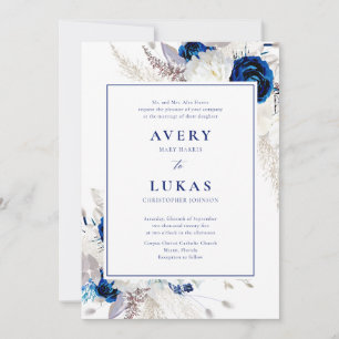 Invitation Bleu Blanc Floral Élégant Mariage