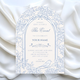 Invitation Bleu blanc floral oiseau artistique