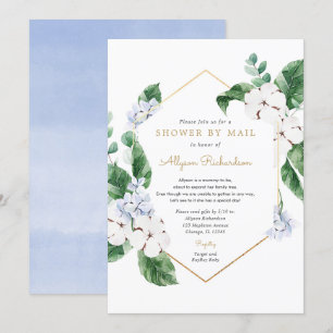 Invitation Bleu blanc floral or Douche par Mail Spring baby