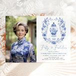 Invitation Bleu Blanc Floral Porcelaine 50e Anniversaire Phot<br><div class="desc">Belle décoration inspirée de la chinoiserie avec élégant pot de gingembre en porcelaine bleue et blanche et une crest classe</div>