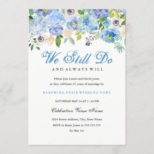 Invitation Bleu Blanc Floral Vow Renouvellement Anniversaire 