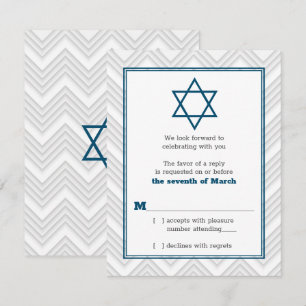 Invitation Bleu blanc gris traditionnel Bar Mitzvah RSVP