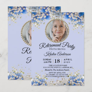 Invitation Bleu blanc marguerite Floral Retraite Party