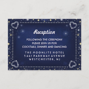 Invitation Bleu Blanc Or 3,5 x 5 Coeurs & Étoiles Réception