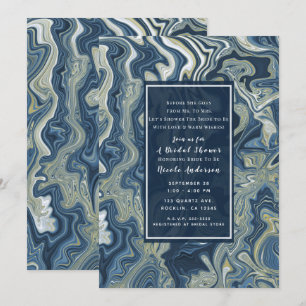 Invitation Bleu Blanc Or Chic Tourbillon Moderne Baby Shower 