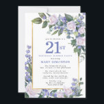Invitation Bleu Blanc Or Floral 21e anniversaire Dîner<br><div class="desc">Faites honneur à une femme spéciale avec cette invitation élégante et féminine 21e anniversaire Dîner. 21e est écrit en gros texte bleu. La célébration d'anniversaire suit. Le nom de l'invité honoré est également en lettres majuscules bleues. Le reste du texte est doucement gris colombe. Les détails de la fête d'anniversaire...</div>