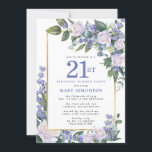 Invitation Bleu Blanc Or Floral 21e anniversaire Dîner<br><div class="desc">Faites honneur à une femme spéciale avec cette invitation élégante et féminine 21e anniversaire Dîner. 21e est écrit en gros texte bleu. La célébration d'anniversaire suit. Le nom de l'invité honoré est également en lettres majuscules bleues. Le reste du texte est doucement gris colombe. Les détails de la fête d'anniversaire...</div>