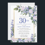 Invitation Bleu Blanc Or Floral 30e Anniversaire Dîner<br><div class="desc">Faites honneur à une femme spéciale avec cette invitation élégante et féminine 30e anniversaire Dîner. 30ème est écrit en gros texte bleu. La célébration d'anniversaire suit. Le nom de l'invité honoré est également en lettres majuscules bleues. Le reste du texte est doucement gris colombe. Les détails de la fête d'anniversaire...</div>