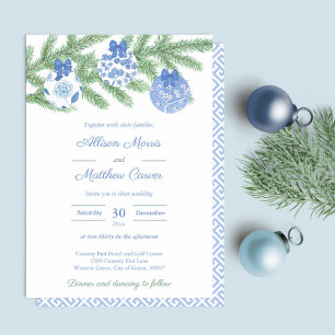 Invitation Bleu Blanc Ornements Fir Arbre Mariage