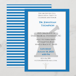 Invitation Bleu blanc pilon de mortier Pharmacy Graduation