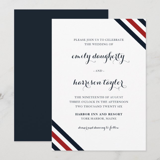 Invitation Bleu blanc rouge Mariage (Devant / Derrière)