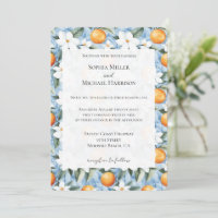 Bleu Blanc Sicilien Été Floral Oranges Mariage