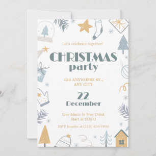 Invitation Bleu Blanc Simple Noël