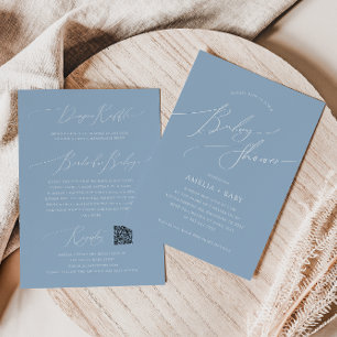 Invitation Bleu blanc   Tout en un Baby shower