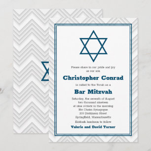 Invitation Bleu Blanc traditionnel Bar Mitzvah