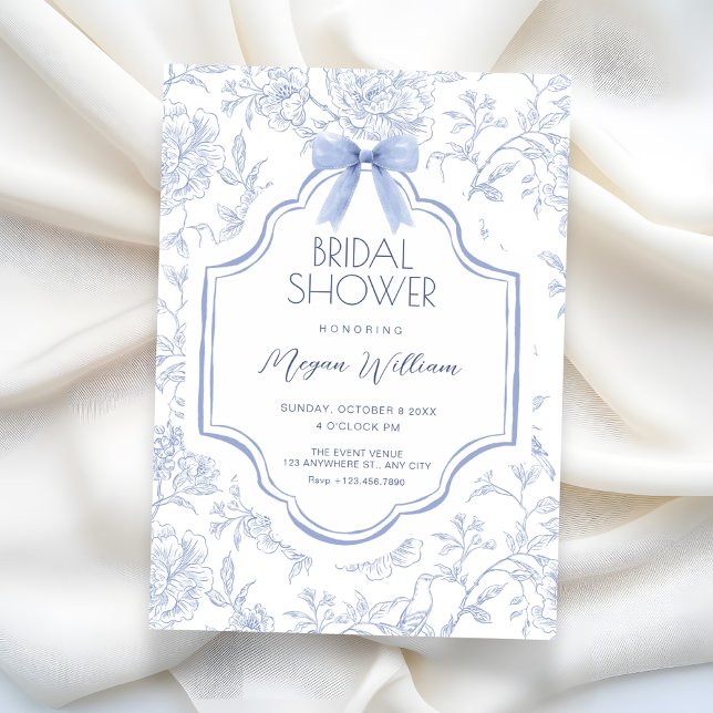 Invitation Bleu blanc vintage arc-de-cercle nuptiale (Créateur téléchargé)