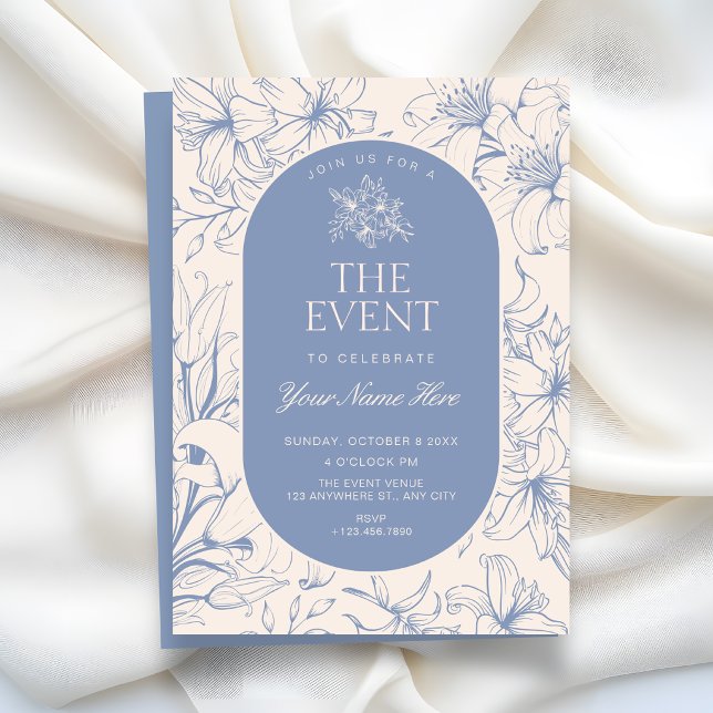 Invitation Bleu blanc vintage floral élégant  (Créateur téléchargé)