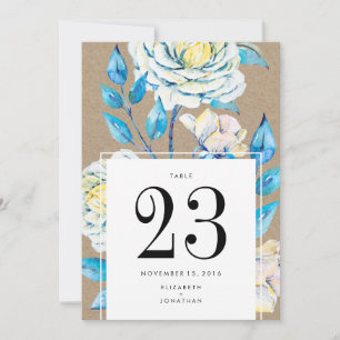 Invitation Bleu Blanc Vintage Kraft Rose Mariage Numéro de ta
